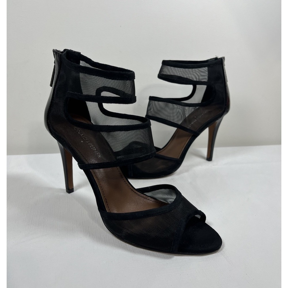 Donald J. Pliner Adelle 8.5M Strappy Mesh‎ Black Heels Preppy Night Out Wedding